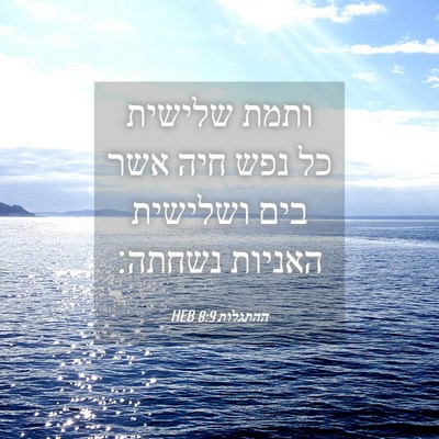 Picture 04 - ההתגלות 8:9 HEB - ותמת שלישית כל נפש חיה אשר - Bible Verse Picture