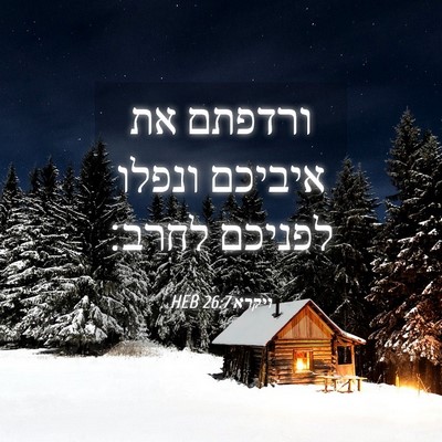 Picture 04 - ויקרא 26:7 HEB - ורדפתם את איביכם ונפלו - Bible Verse Picture