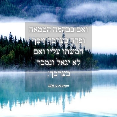 Picture 04 - ויקרא 27:27 HEB - ואם בבהמה הטמאה ופדה בערכך - Bible Verse Picture