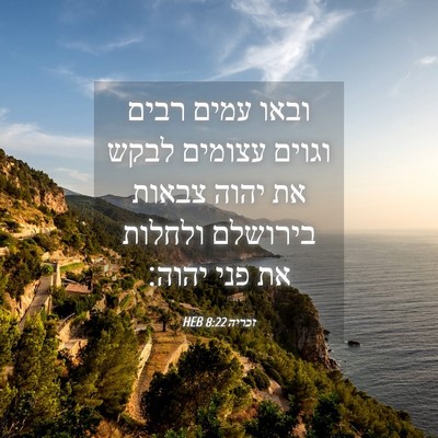 Picture 04 - זכריה 8:22 HEB - ובאו עמים רבים וגוים - Bible Verse Picture