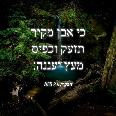 Picture 04 - חבקוק 2:11 HEB - כי אבן מקיר תזעק וכפיס מעץ - Bible Verse Picture