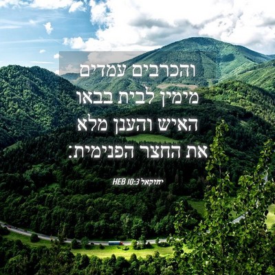 Picture 04 - יחזקאל 10:3 HEB - והכרבים עמדים מימין לבית - Bible Verse Picture