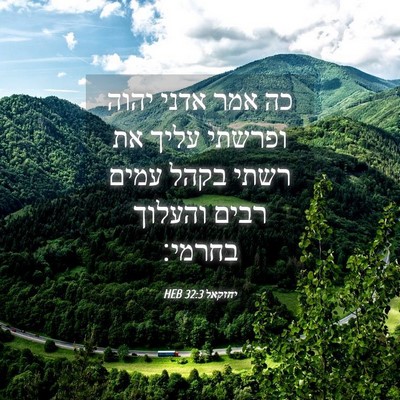 Picture 04 - יחזקאל 32:3 HEB - כה אמר אדני יהוה ופרשתי - Bible Verse Picture