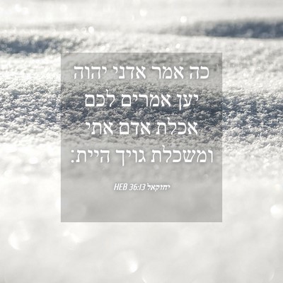 Picture 04 - יחזקאל 36:13 HEB - כה אמר אדני יהוה יען אמרים - Bible Verse Picture