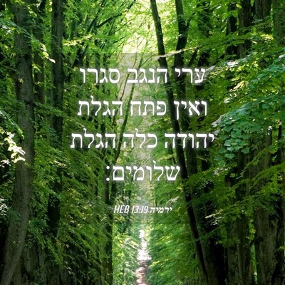 Picture 04 - ירמיה 13:19 HEB - ערי הנגב סגרו ואין פתח הגלת - Bible Verse Picture