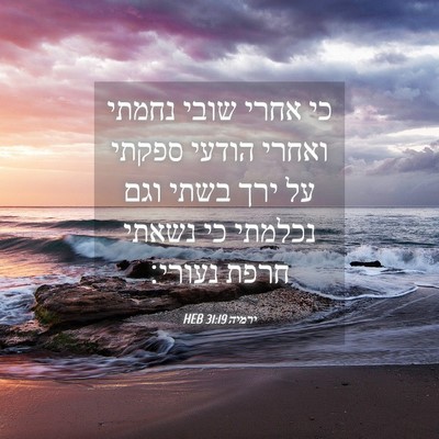 Picture 04 - ירמיה 31:19 HEB - כי אחרי שובי נחמתי ואחרי - Bible Verse Picture