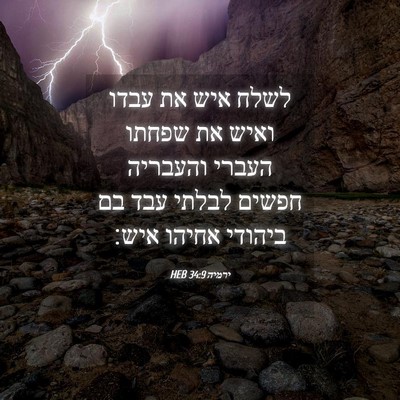 Picture 04 - ירמיה 34:9 HEB - לשלח איש את עבדו ואיש את - Bible Verse Picture