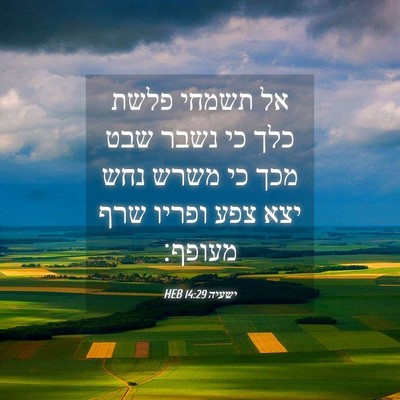 Picture 04 - ישעיה 14:29 HEB - אל תשמחי פלשת כלך כי נשבר - Bible Verse Picture