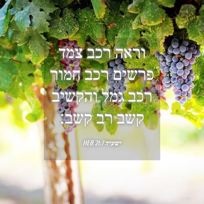 Picture 04 - ישעיה 21:7 HEB - וראה רכב צמד פרשים רכב חמור - Bible Verse Picture