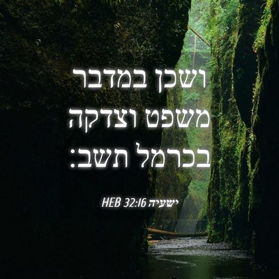 Picture 04 - ישעיה 32:16 HEB - ושכן במדבר משפט וצדקה - Bible Verse Picture