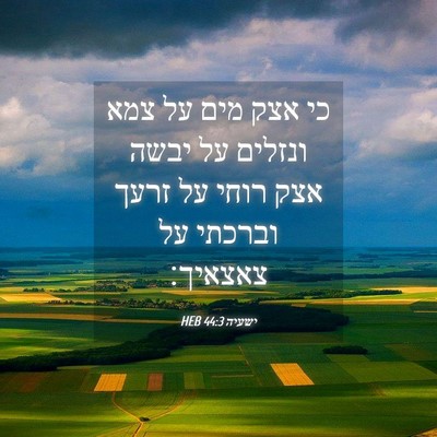Picture 04 - ישעיה 44:3 HEB - כי אצק מים על צמא ונזלים על - Bible Verse Picture