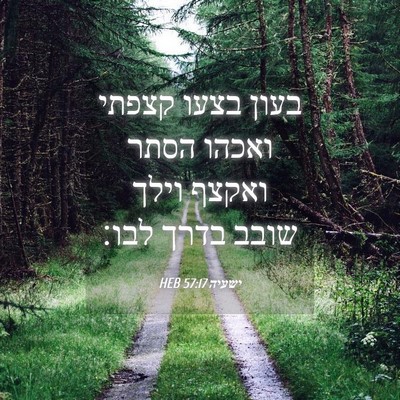 Picture 04 - ישעיה 57:17 HEB - בעון בצעו קצפתי ואכהו הסתר - Bible Verse Picture