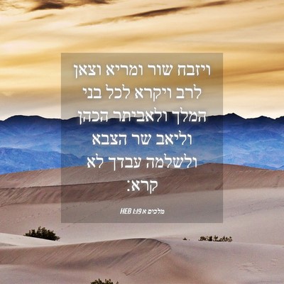 Picture 04 - מלכים א 1:19 HEB - ויזבח שור ומריא וצאן לרב - Bible Verse Picture