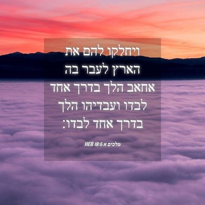 Picture 04 - מלכים א 18:6 HEB - ויחלקו להם את הארץ לעבר בה - Bible Verse Picture