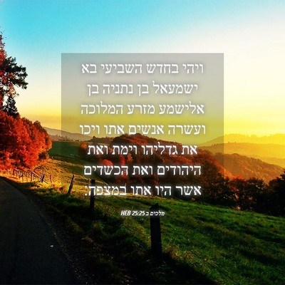 Picture 04 - מלכים ב 25:25 HEB - ויהי בחדש השביעי בא ישמעאל - Bible Verse Picture