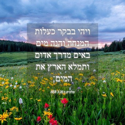 Picture 04 - מלכים ב 3:20 HEB - ויהי בבקר כעלות המנחה והנה - Bible Verse Picture