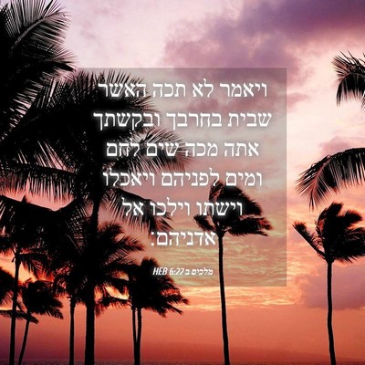 Picture 04 - מלכים ב 6:22 HEB - ויאמר לא תכה האשר שבית - Bible Verse Picture