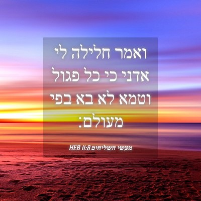 Picture 04 - מעשי השליחים 11:8 HEB - ואמר חלילה לי אדני כי כל - Bible Verse Picture