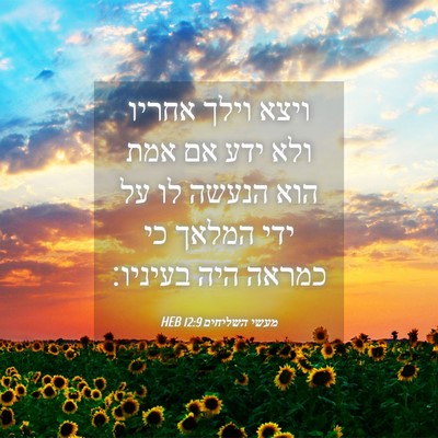 Picture 04 - מעשי השליחים 12:9 HEB - ויצא וילך אחריו ולא ידע אם - Bible Verse Picture