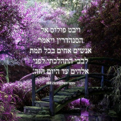 Picture 04 - מעשי השליחים 23:1 HEB - ויבט פולוס אל הסנהדרין - Bible Verse Picture