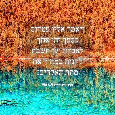 Picture 04 - מעשי השליחים 8:20 HEB - ויאמר אליו פטרוס כספך יהי - Bible Verse Picture