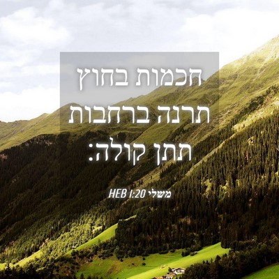 Picture 04 - משלי 1:20 HEB - חכמות בחוץ תרנה ברחבות תתן - Bible Verse Picture