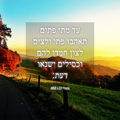 Picture 04 - משלי 1:22 HEB - עד מתי פתים תאהבו פתי ולצים - Bible Verse Picture