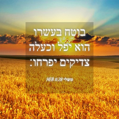 Picture 04 - משלי 11:28 HEB - בוטח בעשרו הוא יפל וכעלה - Bible Verse Picture