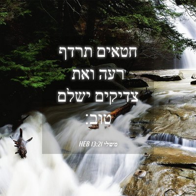 Picture 04 - משלי 13:21 HEB - חטאים תרדף רעה ואת צדיקים - Bible Verse Picture