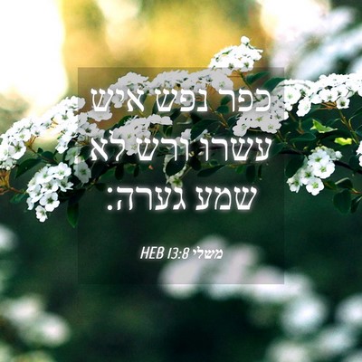 Picture 04 - משלי 13:8 HEB - כפר נפש איש עשרו ורש לא שמע - Bible Verse Picture