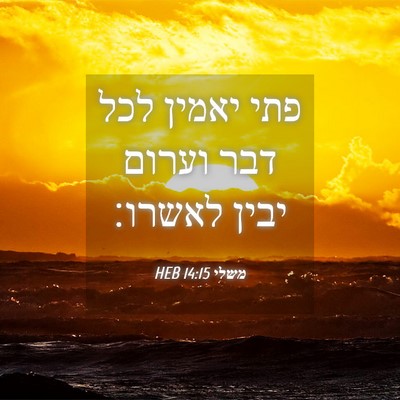 Picture 04 - משלי 14:15 HEB - פתי יאמין לכל דבר וערום - Bible Verse Picture
