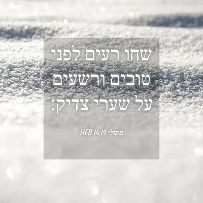 Picture 04 - משלי 14:19 HEB - שחו רעים לפני טובים ורשעים - Bible Verse Picture
