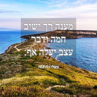 Picture 04 - משלי 15:1 HEB - מענה רך ישיב חמה ודבר עצב - Bible Verse Picture
