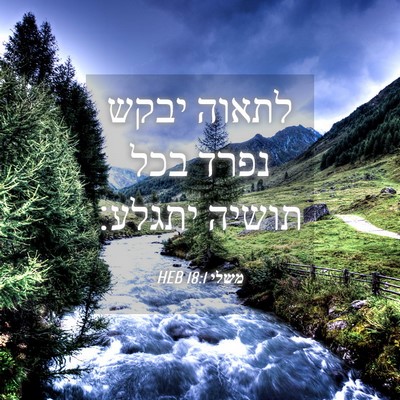 Picture 04 - משלי 18:1 HEB - לתאוה יבקש נפרד בכל תושיה - Bible Verse Picture