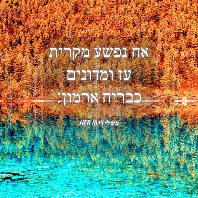 Picture 04 - משלי 18:19 HEB - אח נפשע מקרית עז ומדונים - Bible Verse Picture