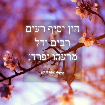 Picture 04 - משלי 19:4 HEB - הון יסיף רעים רבים ודל - Bible Verse Picture
