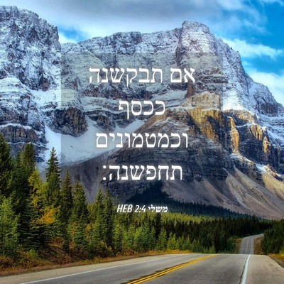 Picture 04 - משלי 2:4 HEB - אם תבקשנה ככסף וכמטמונים - Bible Verse Picture
