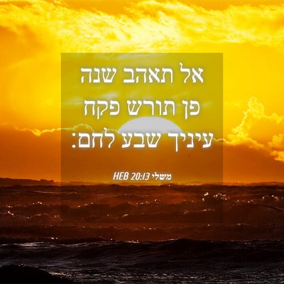 Picture 04 - משלי 20:13 HEB - אל תאהב שנה פן תורש פקח - Bible Verse Picture