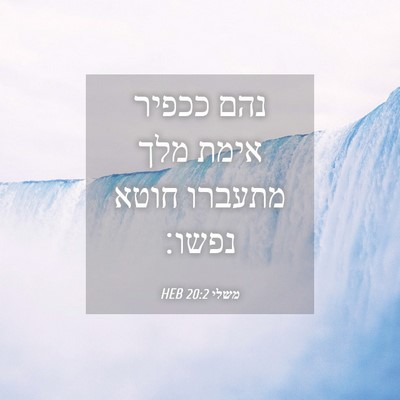 Picture 04 - משלי 20:2 HEB - נהם ככפיר אימת מלך מתעברו - Bible Verse Picture