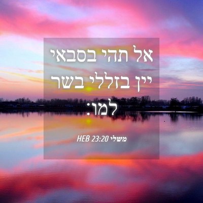 Picture 04 - משלי 23:20 HEB - אל תהי בסבאי יין בזללי בשר - Bible Verse Picture