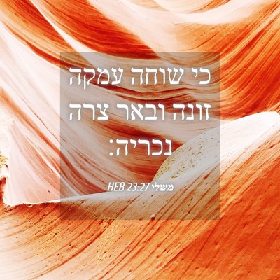 Picture 04 - משלי 23:27 HEB - כי שוחה עמקה זונה ובאר צרה - Bible Verse Picture