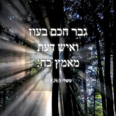 Picture 04 - משלי 24:5 HEB - גבר חכם בעוז ואיש דעת מאמץ - Bible Verse Picture