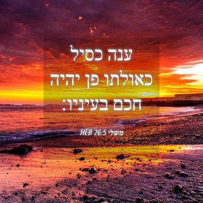 Picture 04 - משלי 26:5 HEB - ענה כסיל כאולתו פן יהיה חכם - Bible Verse Picture