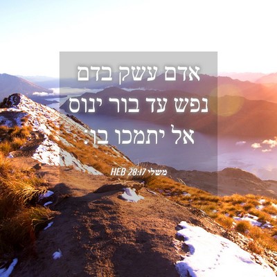 Picture 04 - משלי 28:17 HEB - אדם עשק בדם נפש עד בור ינוס - Bible Verse Picture