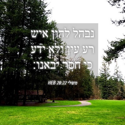 Picture 04 - משלי 28:22 HEB - נבהל להון איש רע עין ולא - Bible Verse Picture