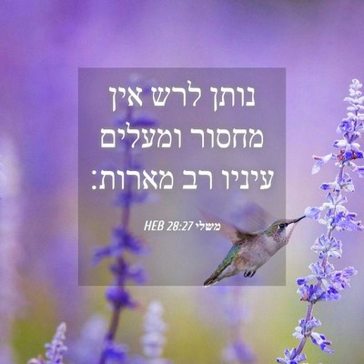 Picture 04 - משלי 28:27 HEB - נותן לרש אין מחסור ומעלים - Bible Verse Picture