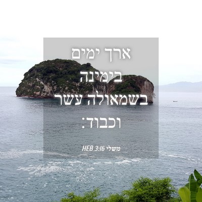 Picture 04 - משלי 3:16 HEB - ארך ימים בימינה בשמאולה - Bible Verse Picture