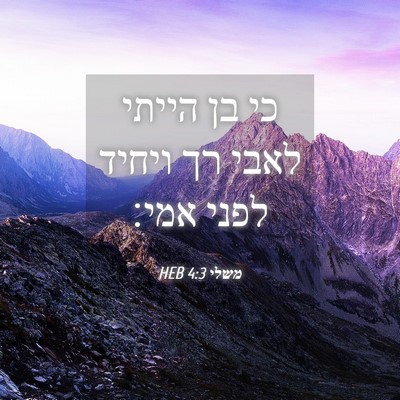 Picture 04 - משלי 4:3 HEB - כי בן הייתי לאבי רך ויחיד - Bible Verse Picture