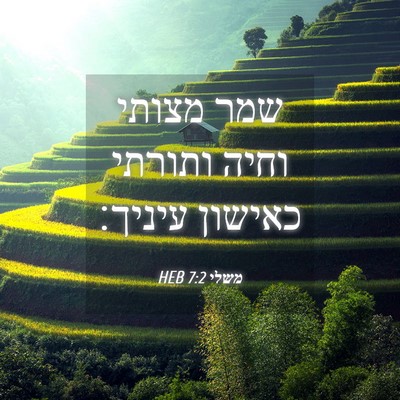 Picture 04 - משלי 7:2 HEB - שמר מצותי וחיה ותורתי - Bible Verse Picture