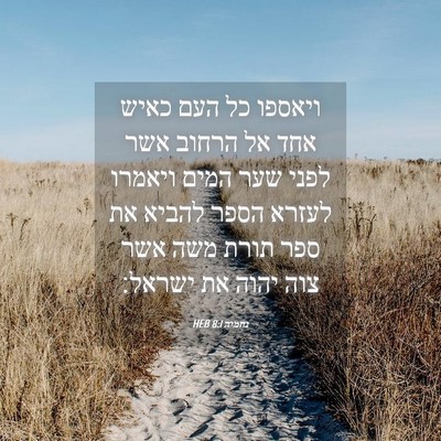 Picture 04 - נחמיה 8:1 HEB - ויאספו כל העם כאיש אחד אל - Bible Verse Picture